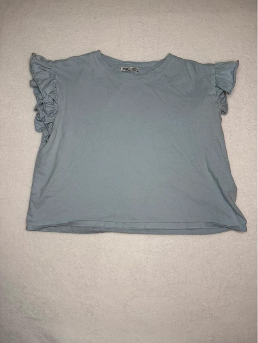 ZARA Light Blue Ruffle Sleeve Top Women’s Medium